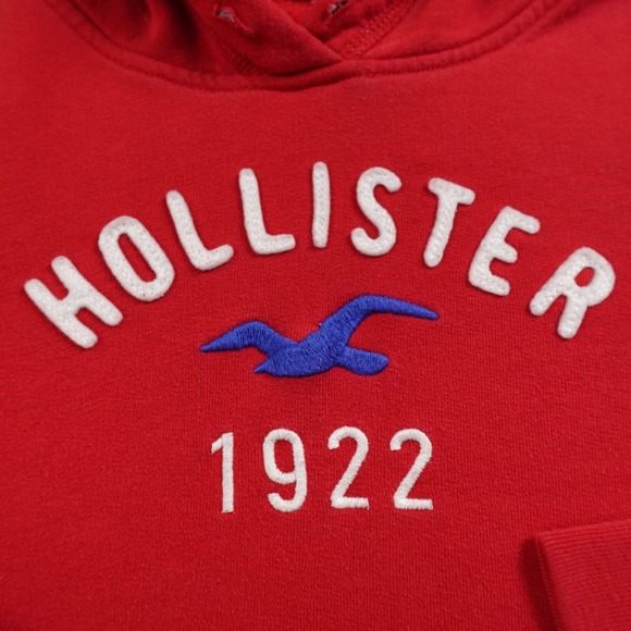 VTG Hollister Hoodie Womens L Red Pullover Sweater Sweatshirt Thermal Hood Y2K - Picture 7 of 14